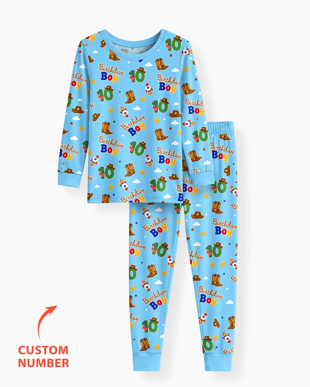 Custom Birthday Western Boy Bamboo Two Piece Long Sleeve Pajama Set