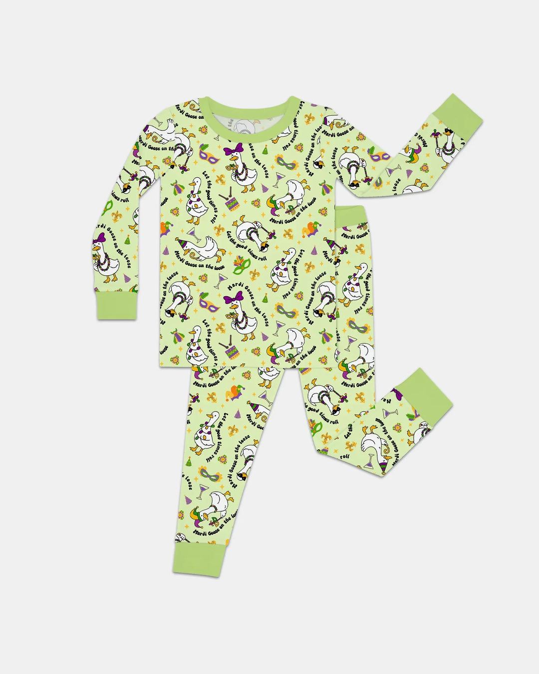 Mardi Gras Silly Goose Bamboo Two Piece Long Sleeve Pajama Set