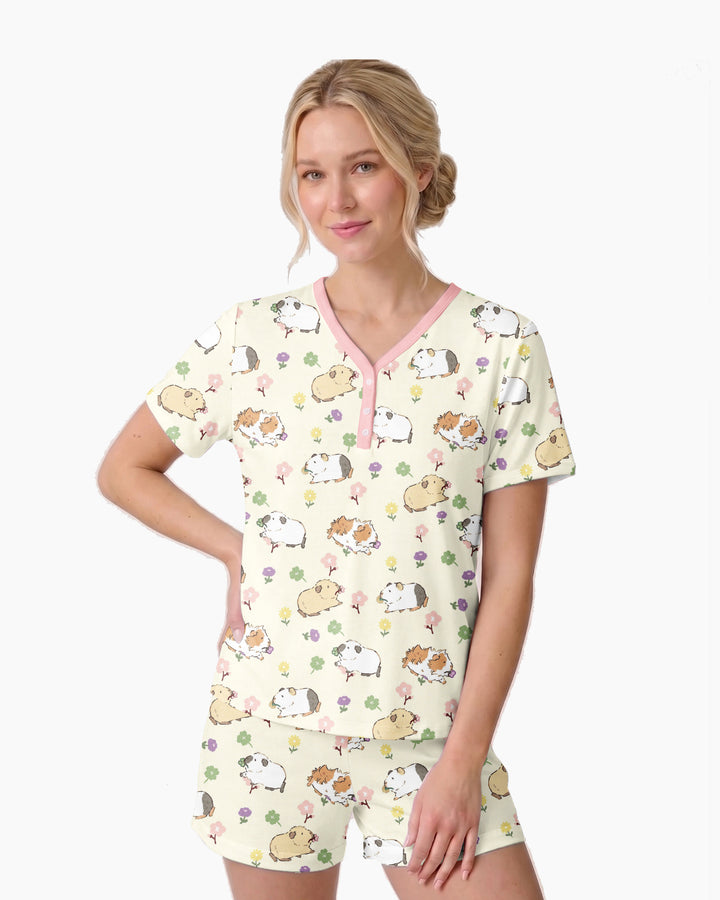 Guinea Pig Garden Bamboo Women Short Sleeve Short Pajama Set