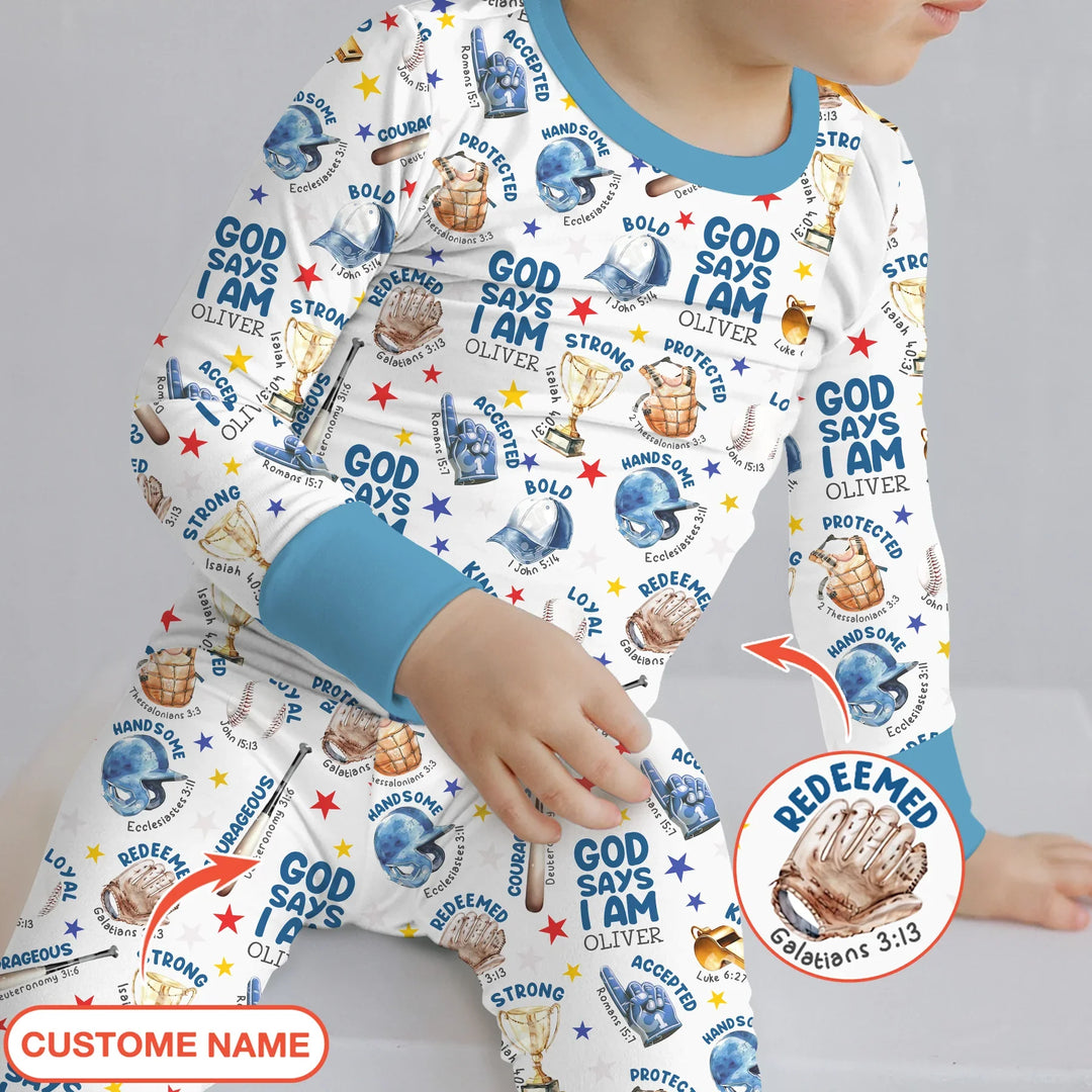 Baseball God Says I Am Custom Name Bamboo Two Piece Long Sleeve Pajama Set