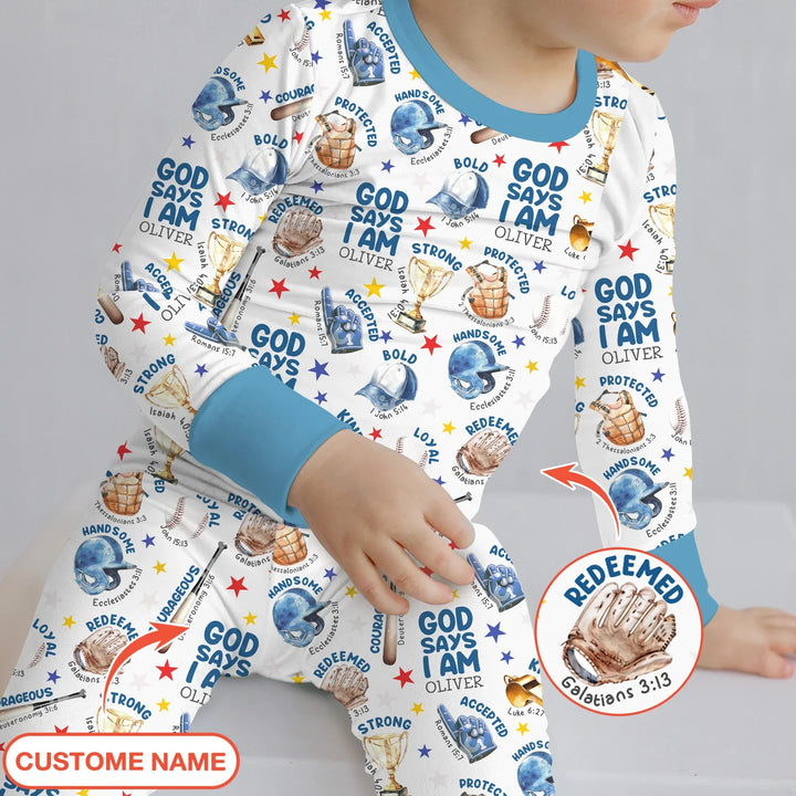 Baseball God Says I Am Custom Name Bamboo Two Piece Long Sleeve Pajama Set