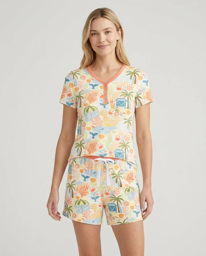 Beachy Boho Bamboo Women Short Sleeve Short Pajama Set