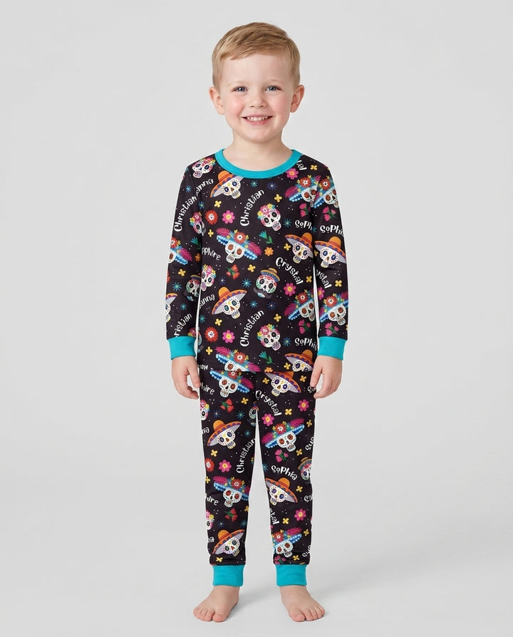 Custom Name Dia De Los Muertos Bamboo Two Piece Long Sleeve Pajama Set