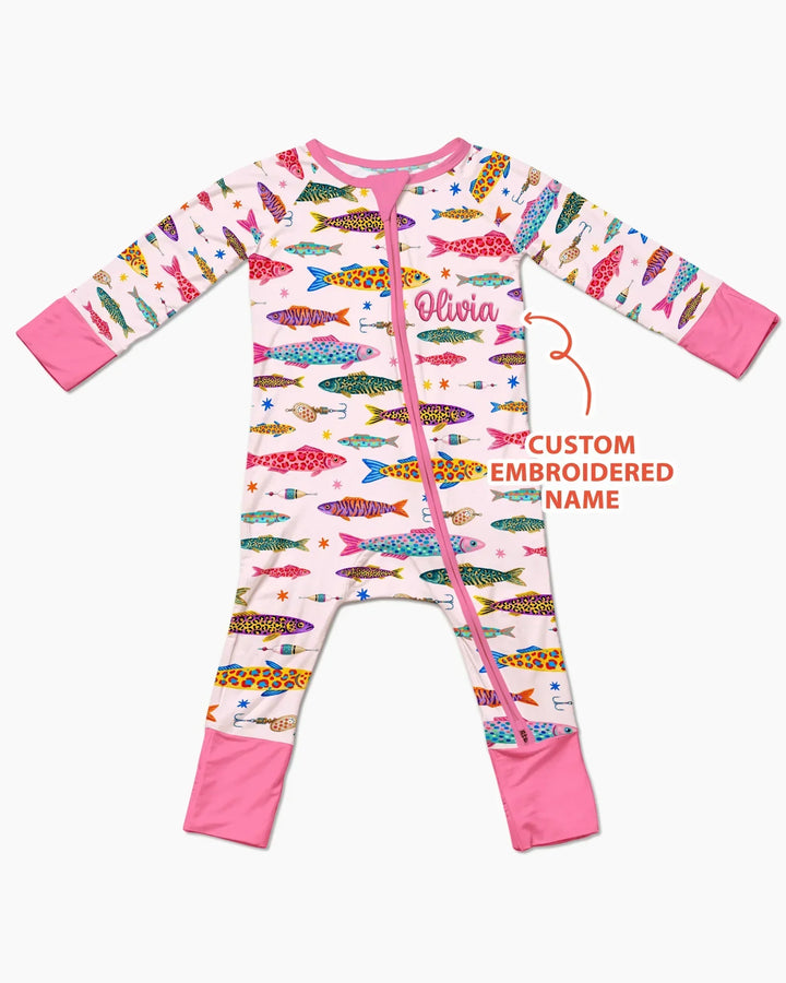 Custom Name Embroidered Colorful Fish Bamboo Convertible Zippy