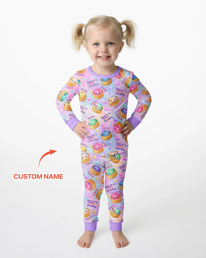 Custom Name You're A Glitter Dumpling Bamboo Two Piece Long Sleeve Pajama Set