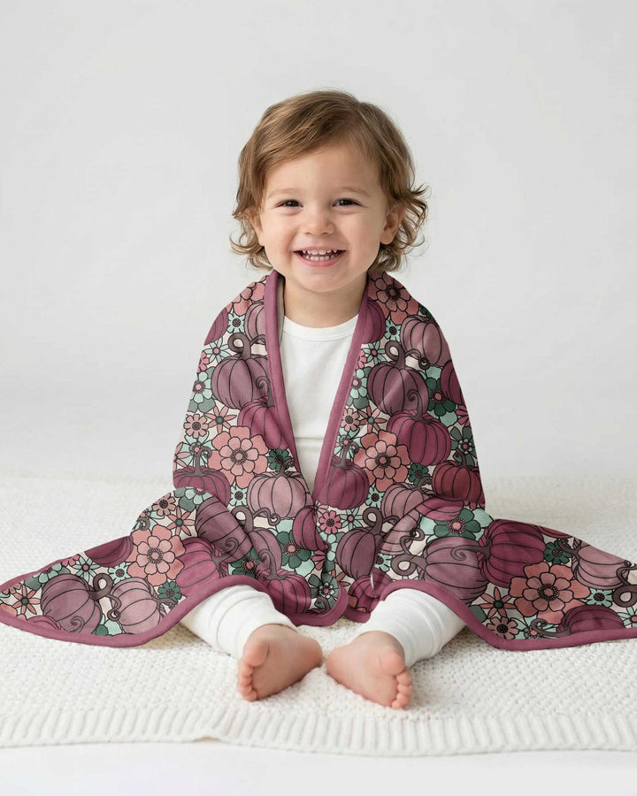 Retro Floral Pumpkin Patch Bamboo Blanket