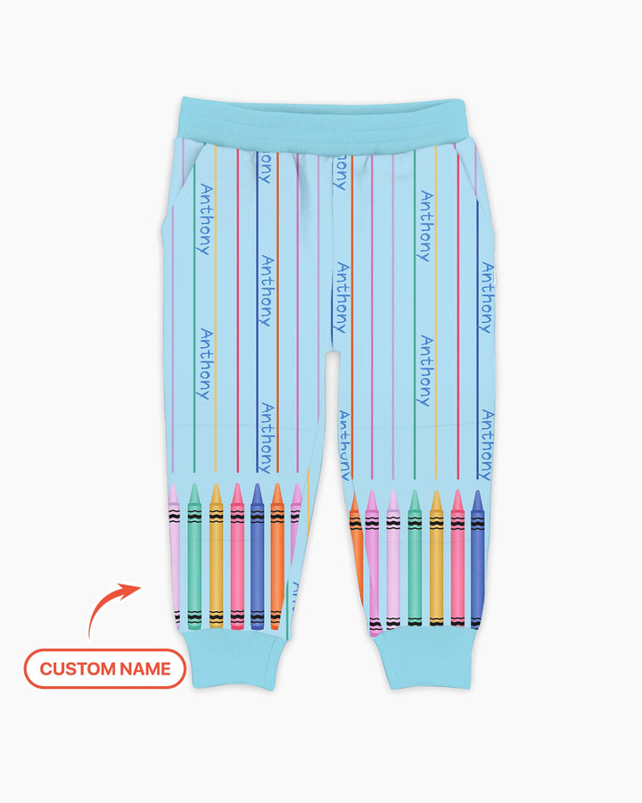 Custom Name Crayon Lines Bamboo Jogger