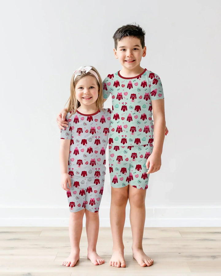 Dachshund Is My Valentine Bamboo Two Piece Short Sleeve Shorts Pajama Set