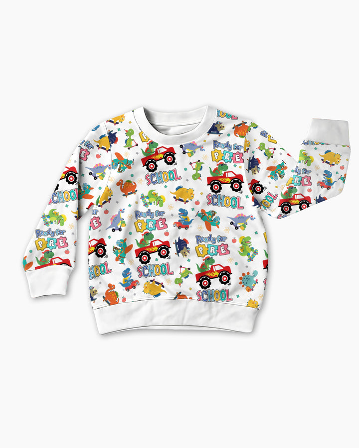 First Day of Preschool T-Rex Bamboo Crewneck Sweatshirt