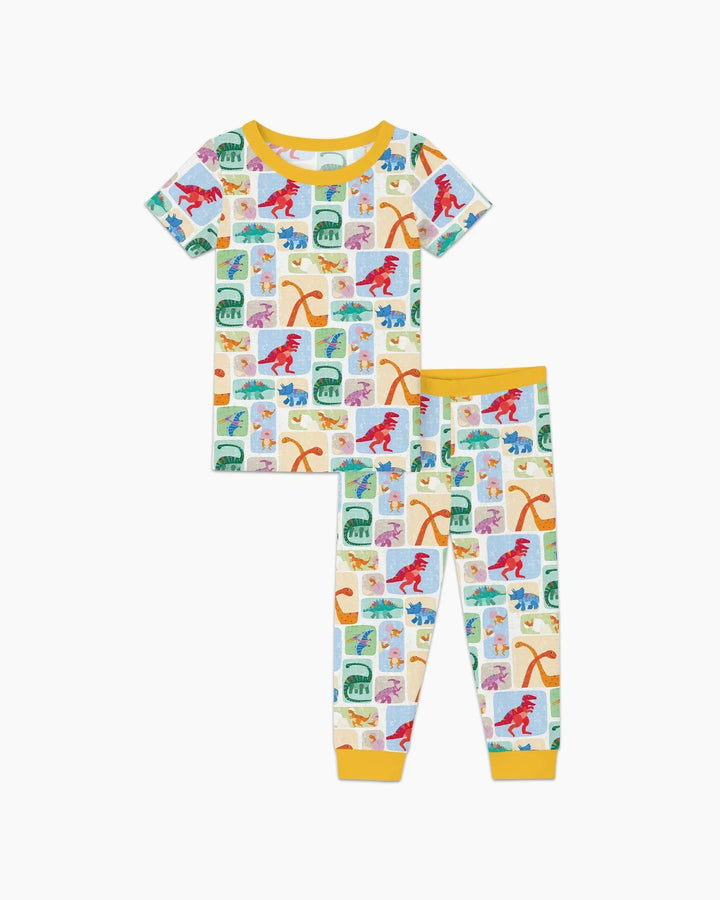 Rainbow Dino Friends Family Matching Bamboo Two Piece Short Sleeve Pajama Set