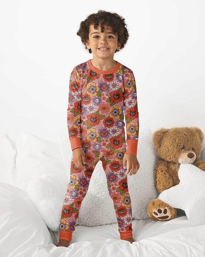 70s Halloween Floral Bamboo Two Piece Long Sleeve Pajama Set