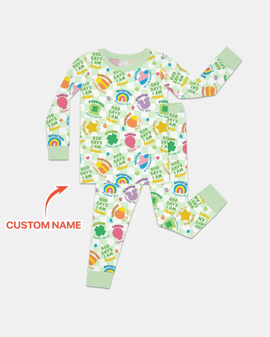 God Says I Am St. Patrick’s Day Custom Name Family Matching Bamboo Two Piece Long Sleeve Pajama Set