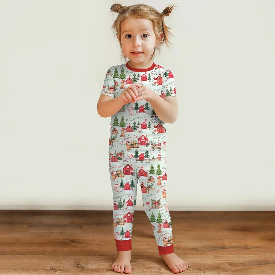 Christmas on Farm Bamboo Two Piece Short Sleeve Pajama Set