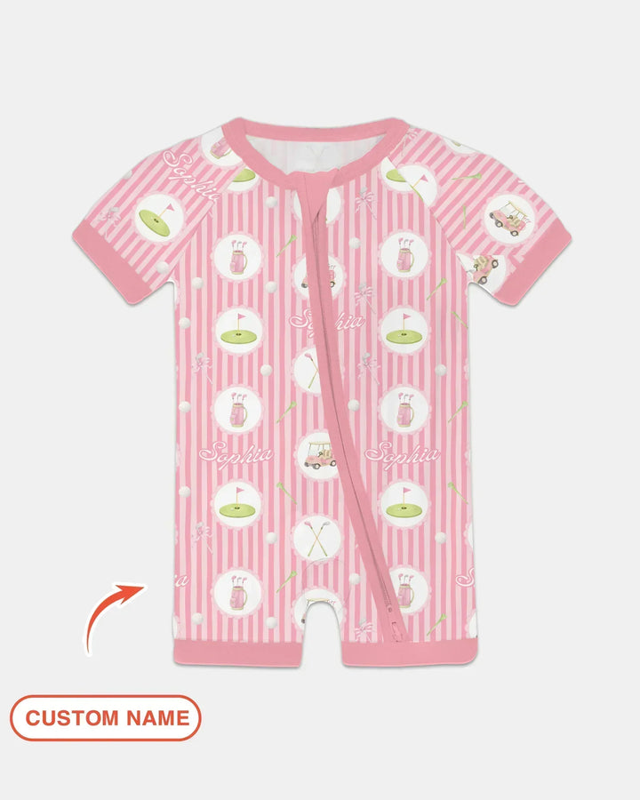 Custom Name Pink Golf Girl Bamboo Shorty Zippy