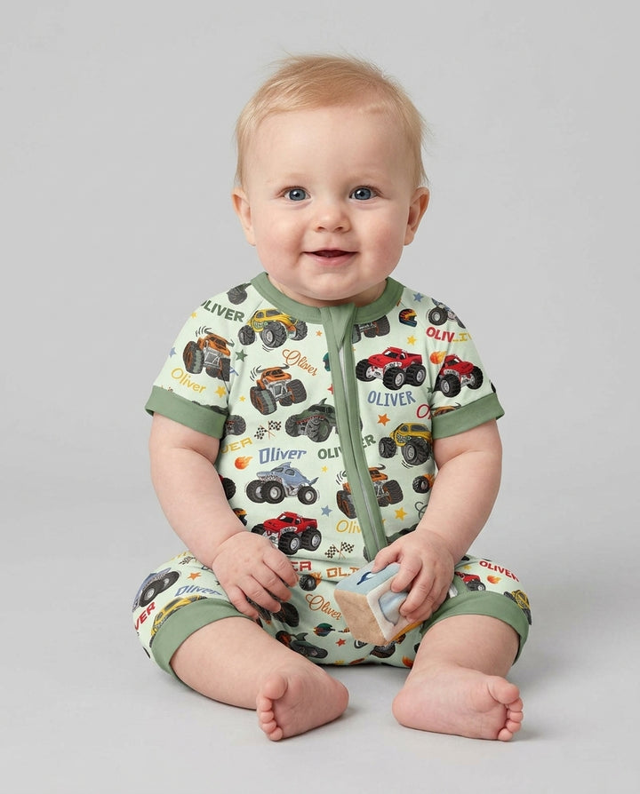 Personalized Monster Truck Bamboo Shorty Zippy