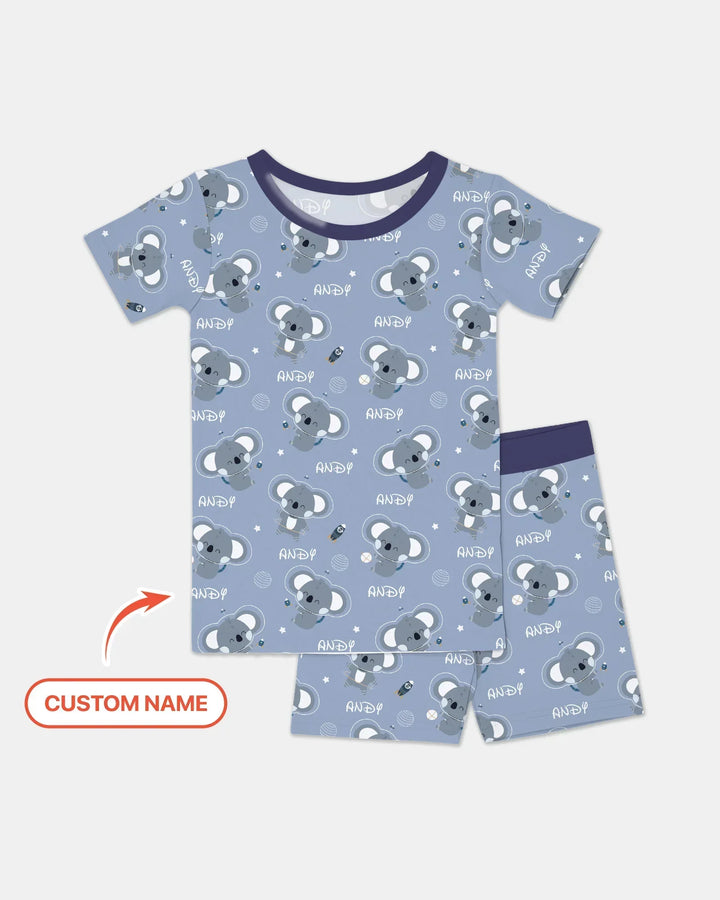 Custom Name Cosmic Koala Bamboo Two Piece Short Sleeve Shorts Pajama Set