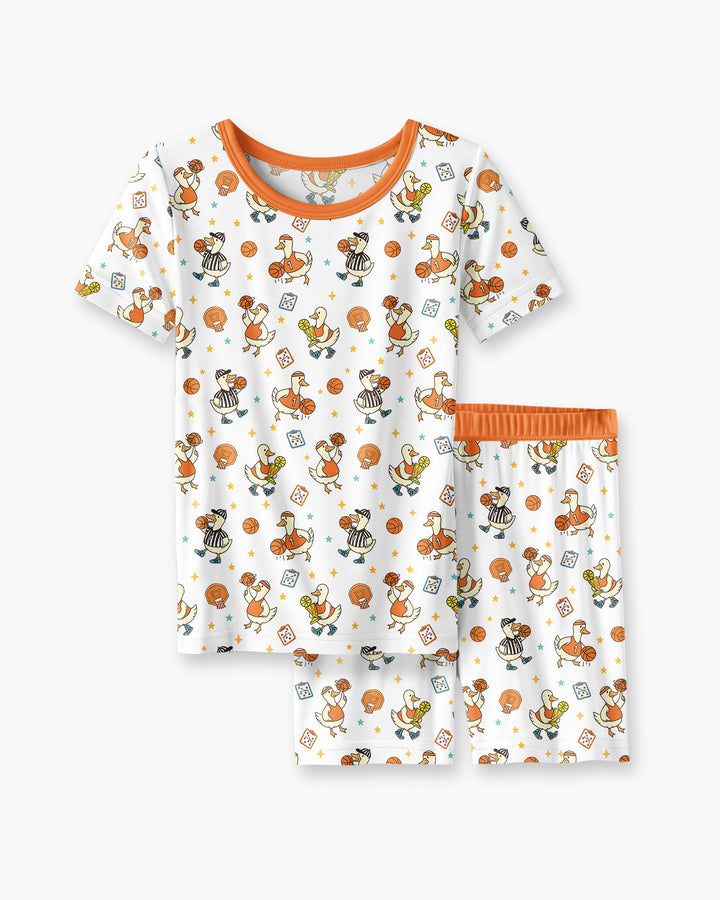 Silly Goose Playing Basketball Bamboo Two Piece Short Sleeve Shorts Pajama Set
