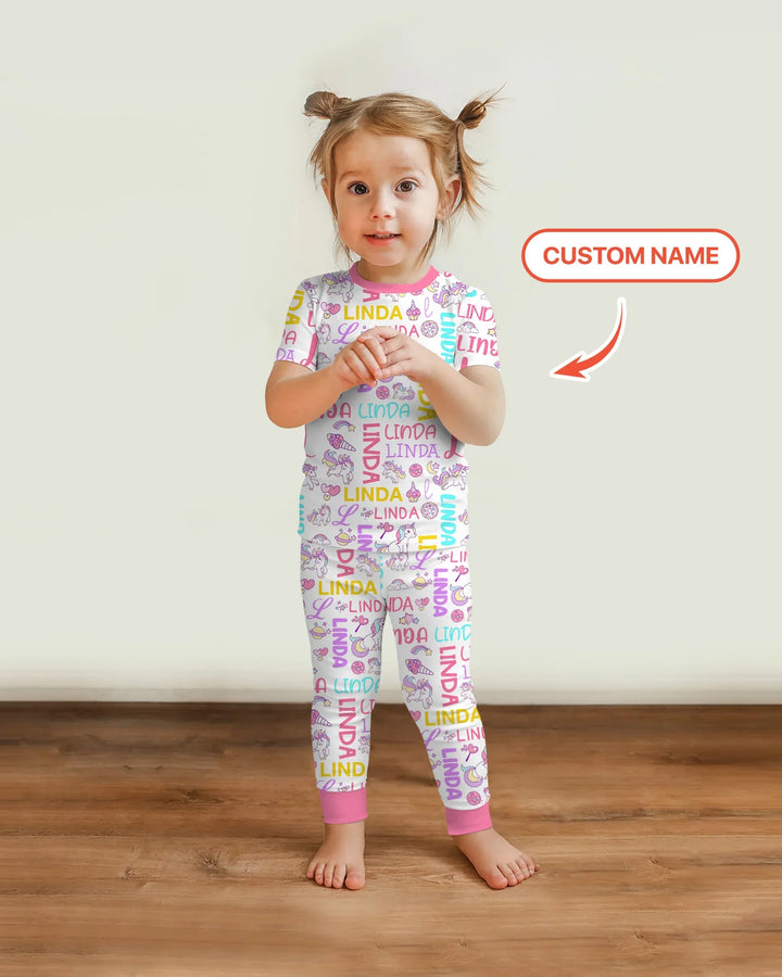 Personalized Fantasy Unicorn Word Bamboo Two Piece Short Sleeve Pajama Set