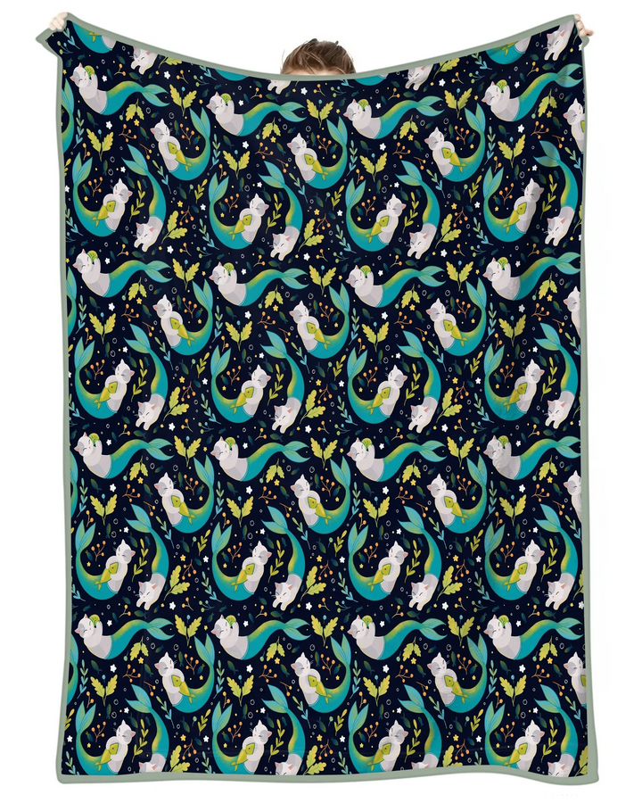 Midnight Mermaid Cats Bamboo Blanket