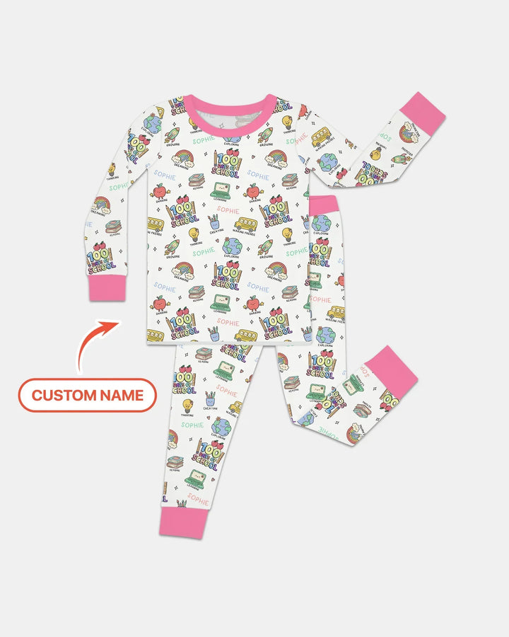 Custom Name Celebration Hundred Days Bamboo Two Piece Long Sleeve Pajama Set