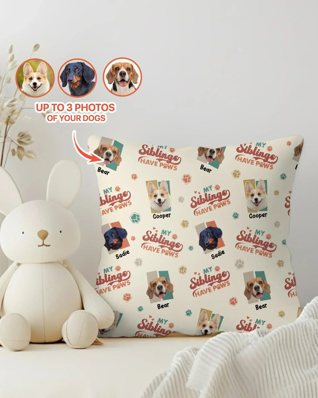 Custom Dog Photos "My Siblings Have Paws" Bamboo Pillow Case