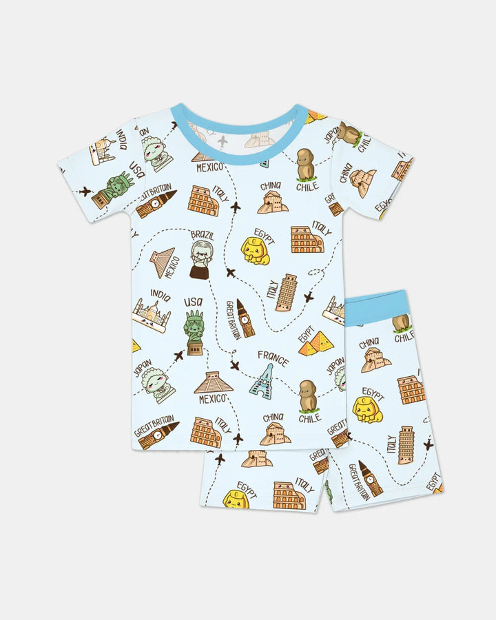 Kawaii World Tour Bamboo Two Piece Short Sleeve Shorts Pajama Set