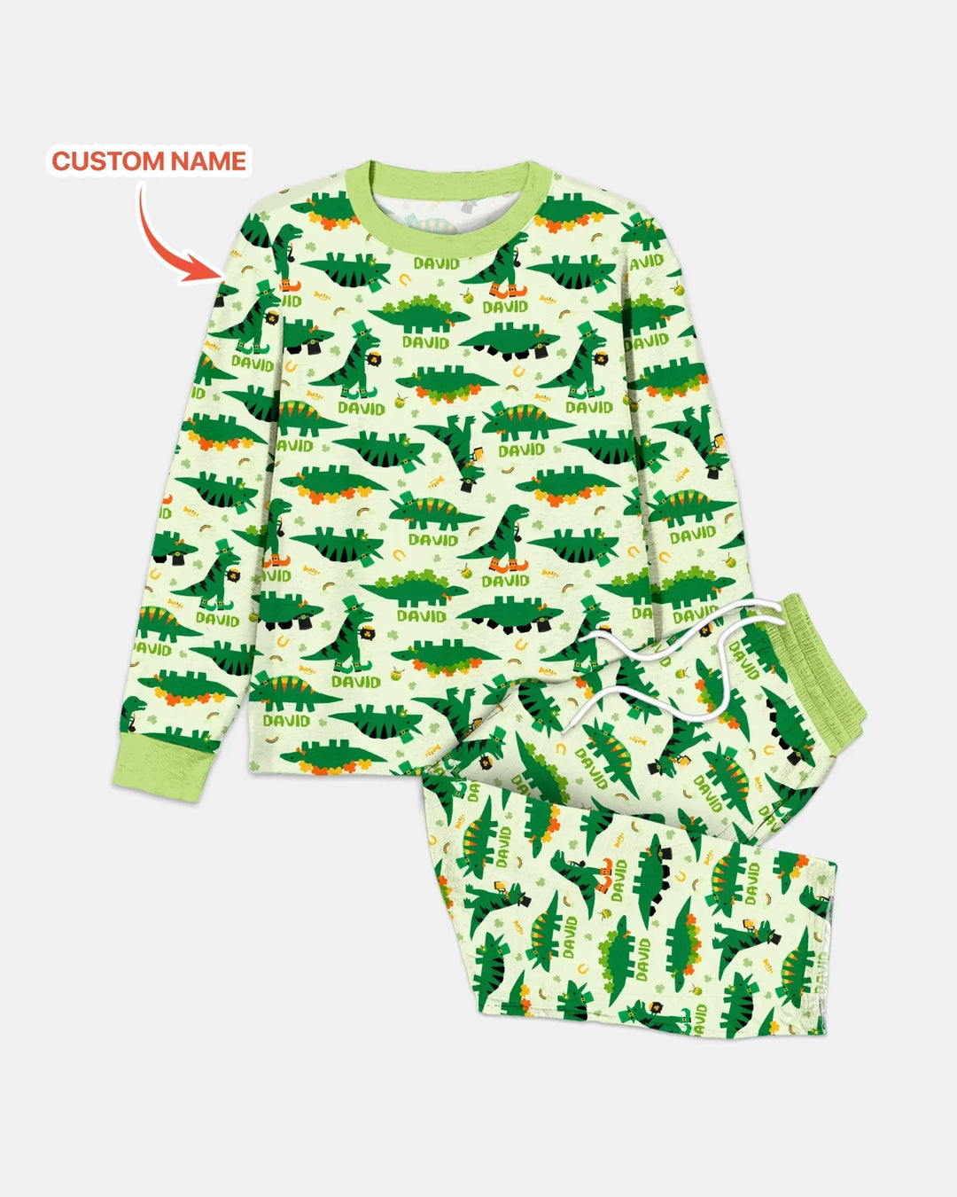 St. Patrick's Day Dinosaurs Custom Bamboo Men's Pajama Set