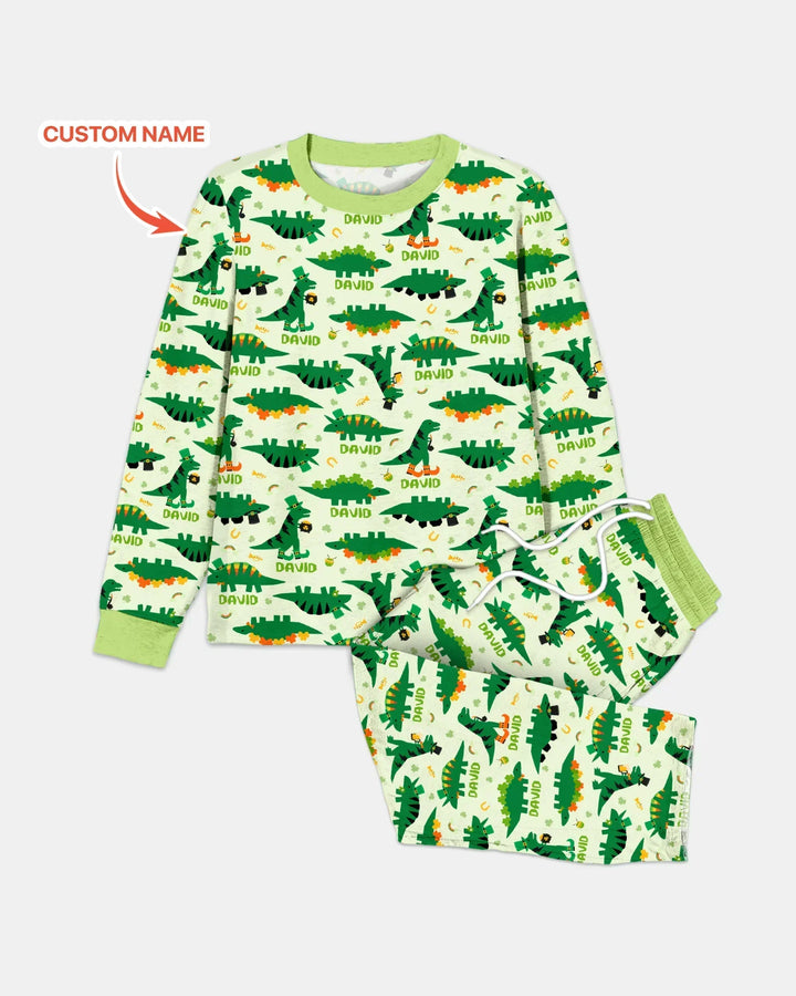 St. Patrick's Day Dinosaurs Custom Bamboo Men's Pajama Set