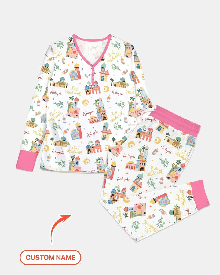 Eid Mubarak Custom Name Bamboo Women Pajama Set