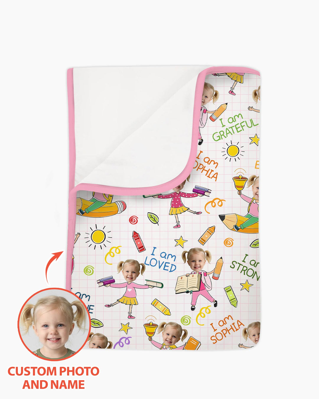 Custom Photo Kid Affirmations I Am Kind Bamboo Blanket