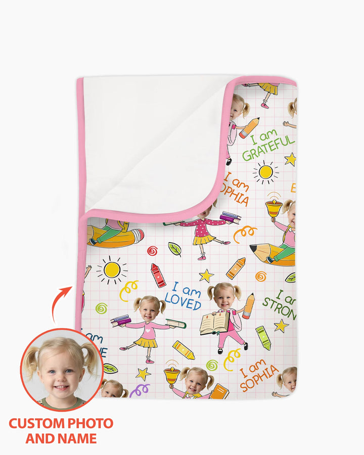 Custom Photo Kid Affirmations I Am Kind Bamboo Blanket