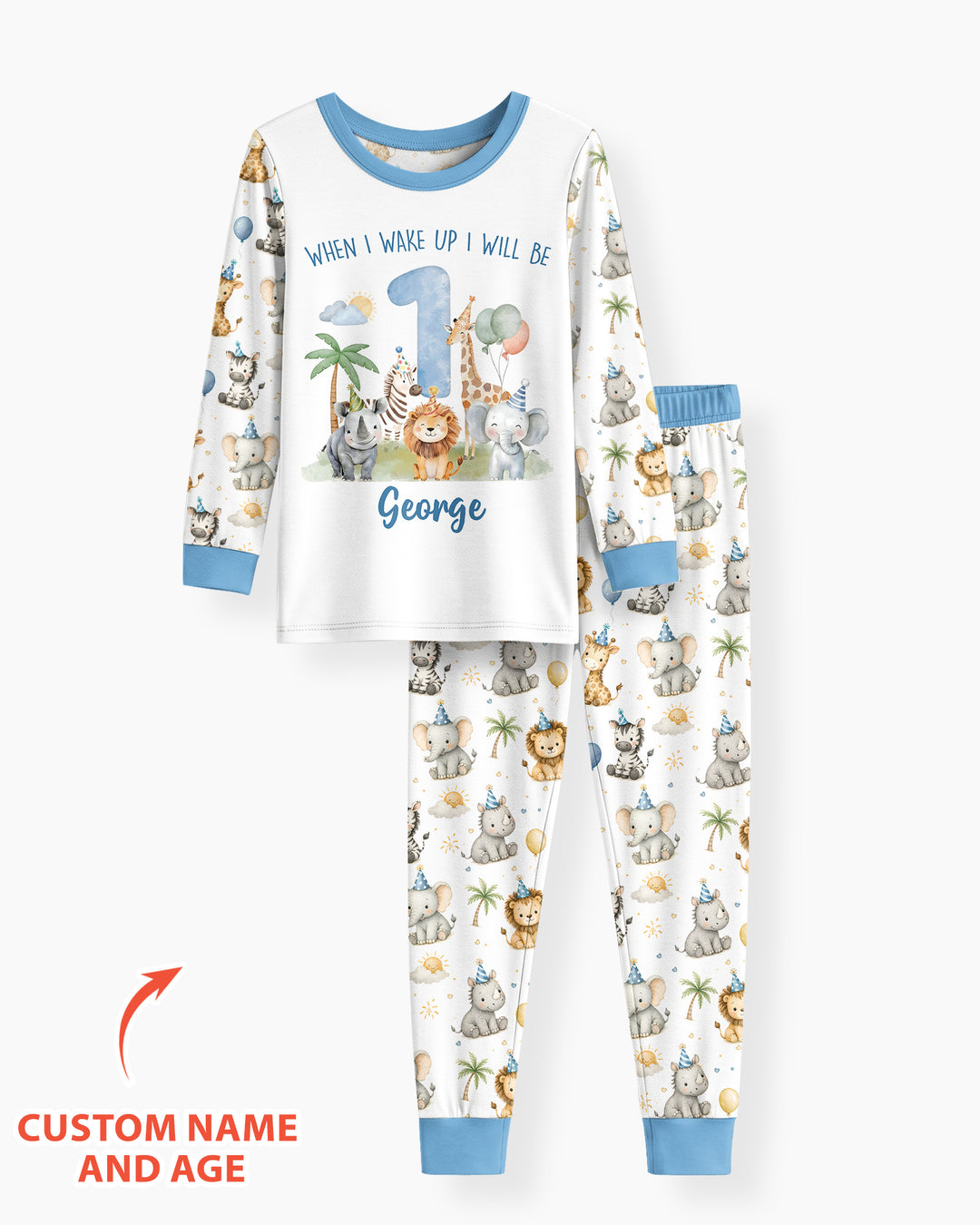 Custom Name Safari Animals When I Wake Up I Will Be Birthday Bamboo Two Piece Long Sleeve Pajama Set