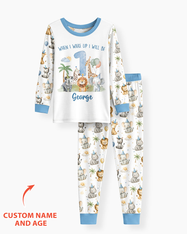 Custom Name Safari Animals When I Wake Up I Will Be Birthday Bamboo Two Piece Long Sleeve Pajama Set