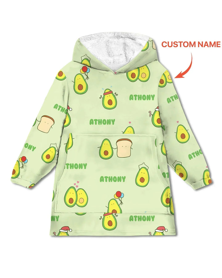 Custom Name Cute Avocado Bamboo Blanket Hoodie
