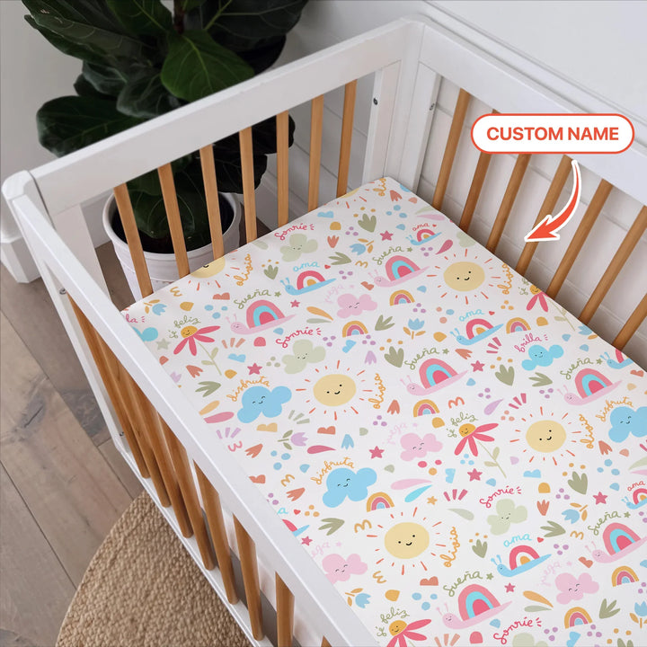 Custom Name Positive Spring Garden Bamboo Fitted Crib Sheet