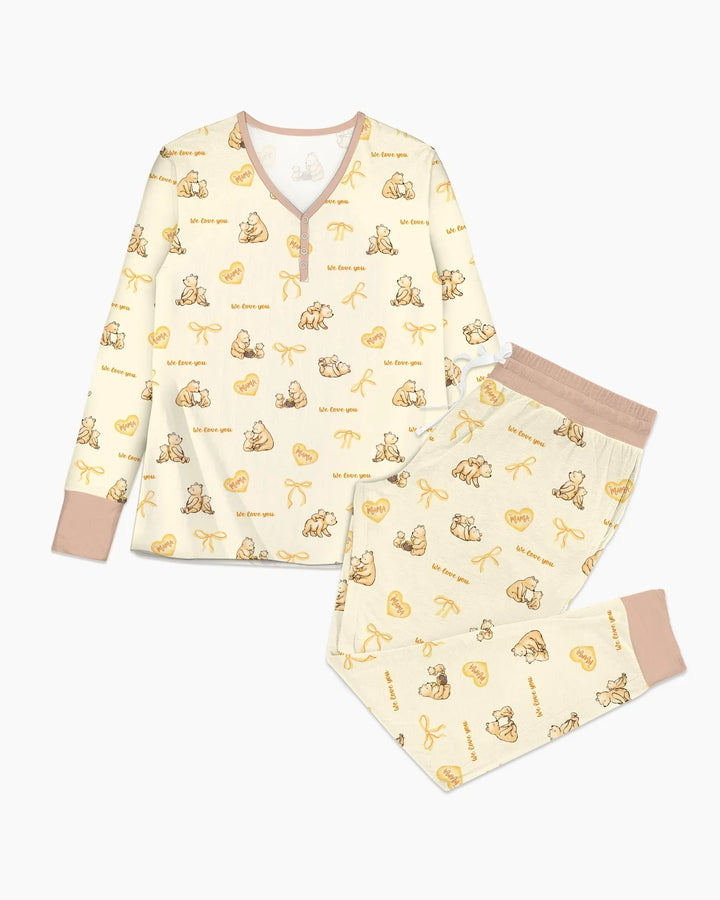 Sweat Yellow Mama Bear Women Pajama Set