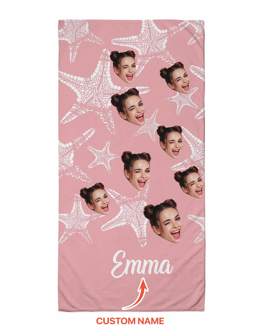 Custom Photo Starfish With Names Bamboo Beach Towel