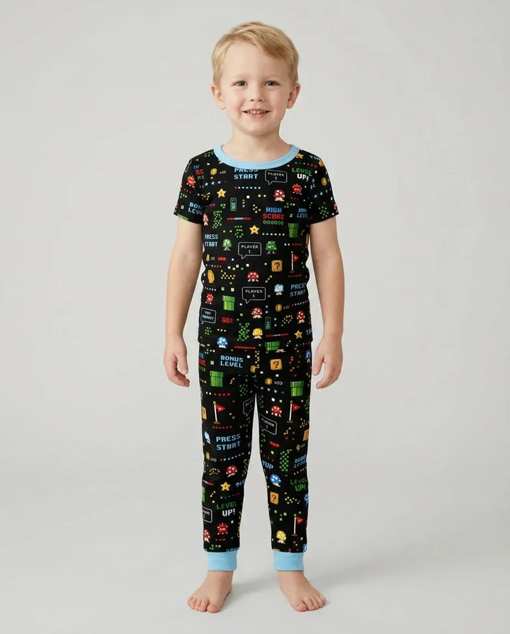 Pixel Game Lover Matching Bamboo Two Piece Short Sleeve Pajama Set
