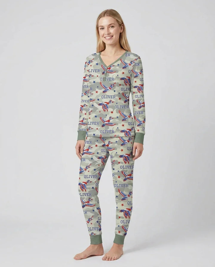 Custom Name America Mallard Duck Family Matching Bamboo Women Pajama Set