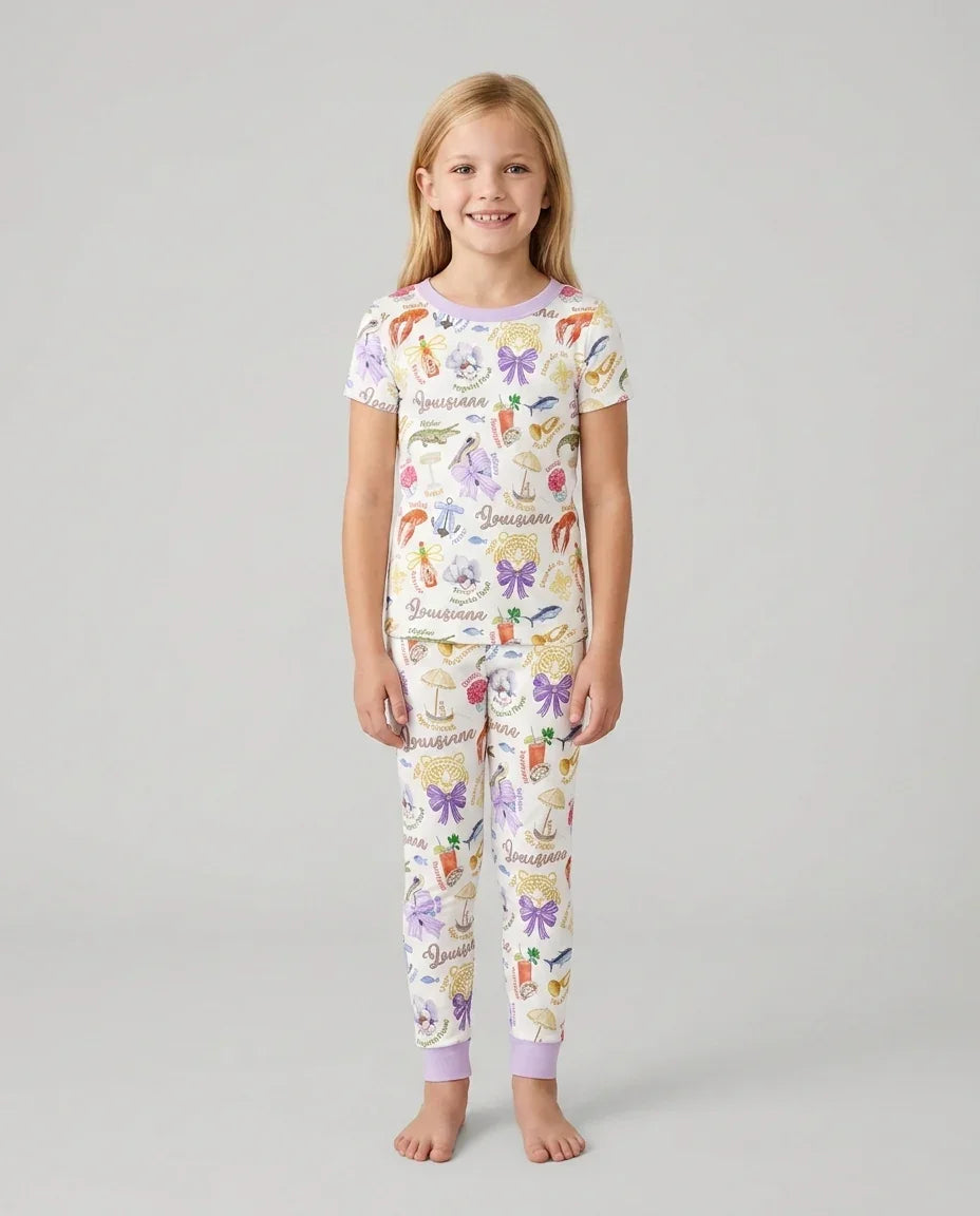 Louisiana Preppy Summer Bamboo Two Piece Short Sleeve Pajama Set