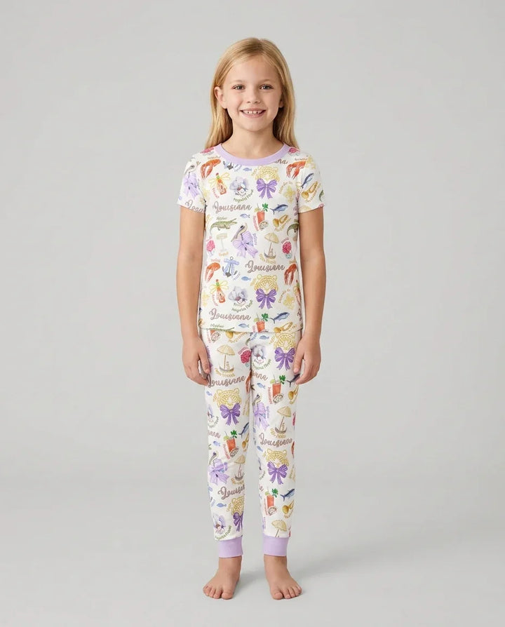 Louisiana Preppy Summer Bamboo Two Piece Short Sleeve Pajama Set
