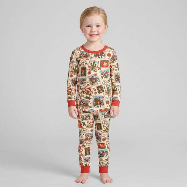 Western Christmas Stamps Bamboo Two Piece Long Sleeve Pajama Set