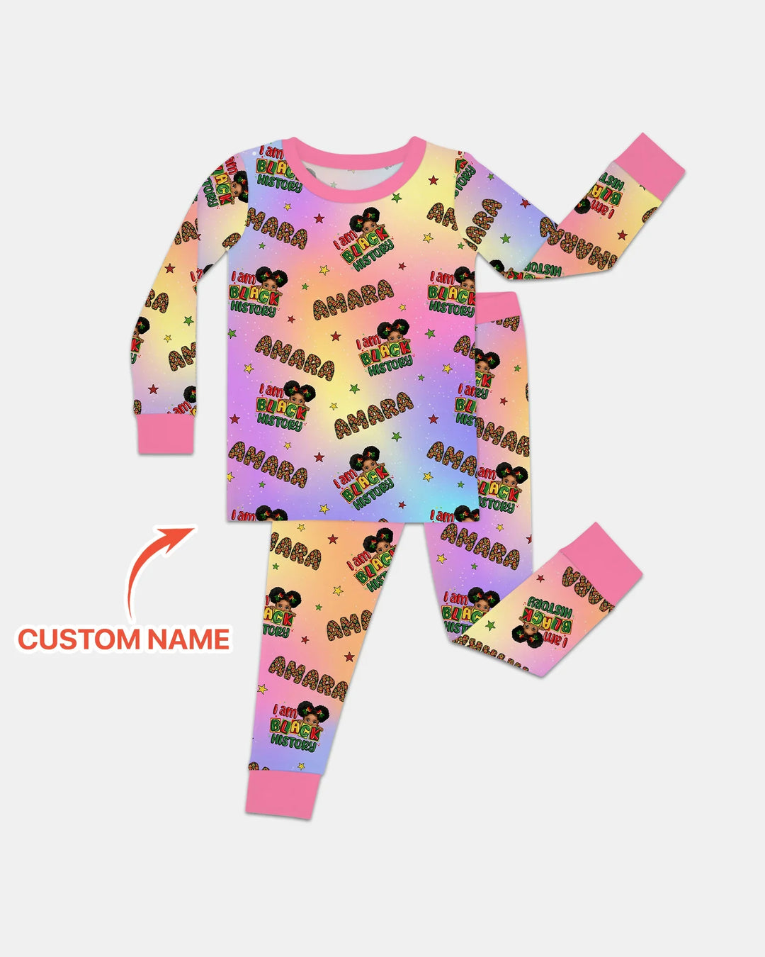 Custom Name I Am Black History Custom Bamboo Two Piece Long Sleeve Pajama Set