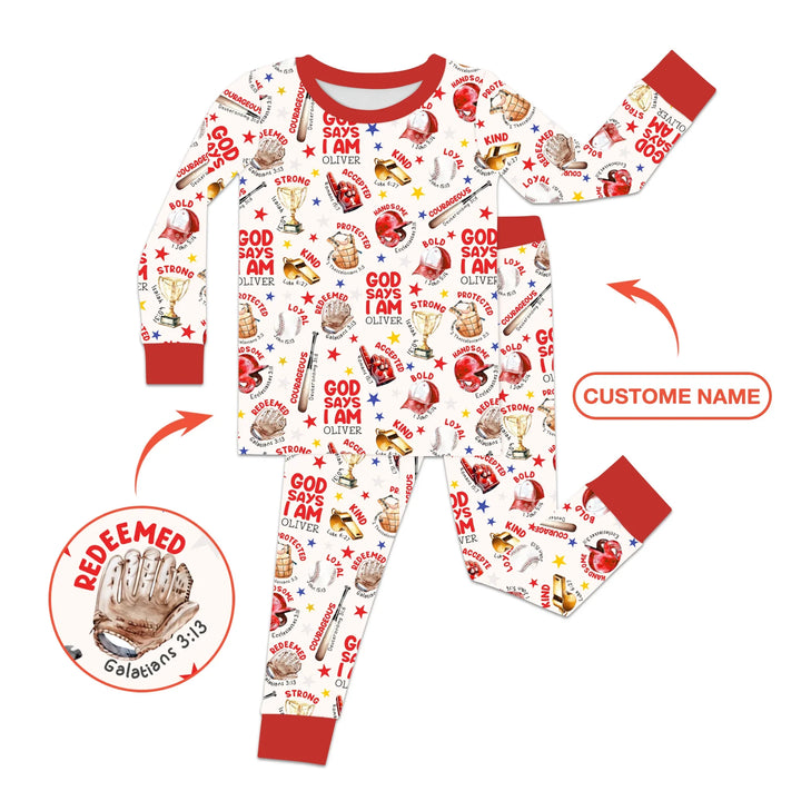 Baseball God Says I Am Custom Name Bamboo Two Piece Long Sleeve Pajama Set