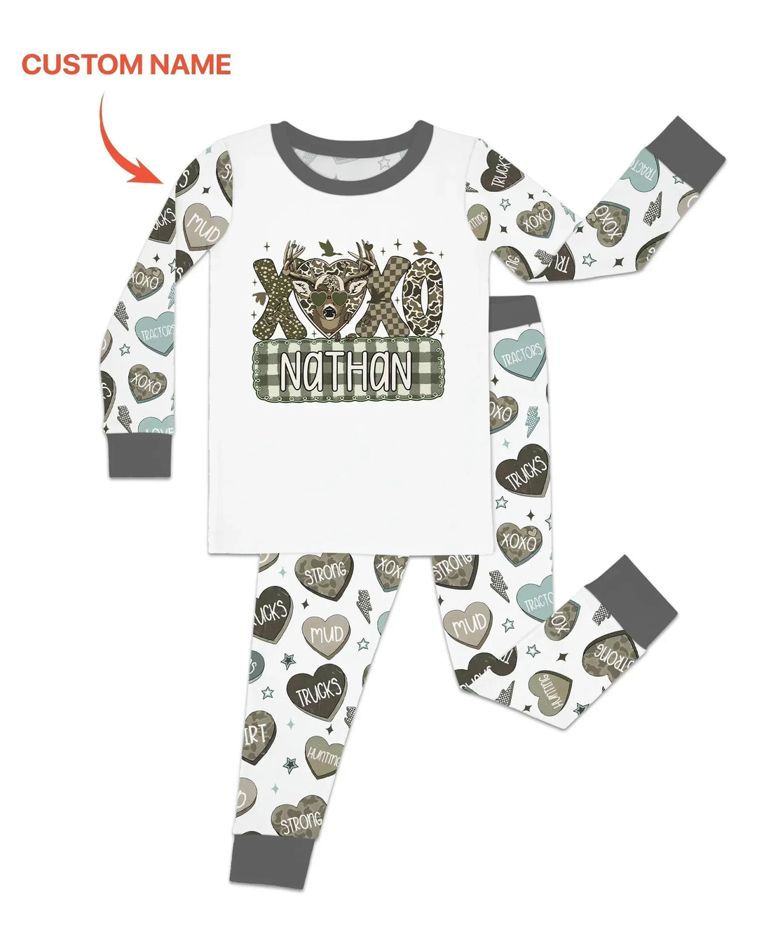 Personalized Hunting Sweethearts Candy Daddy & Me Matching Bamboo Two Piece Long Sleeve Pajama Set