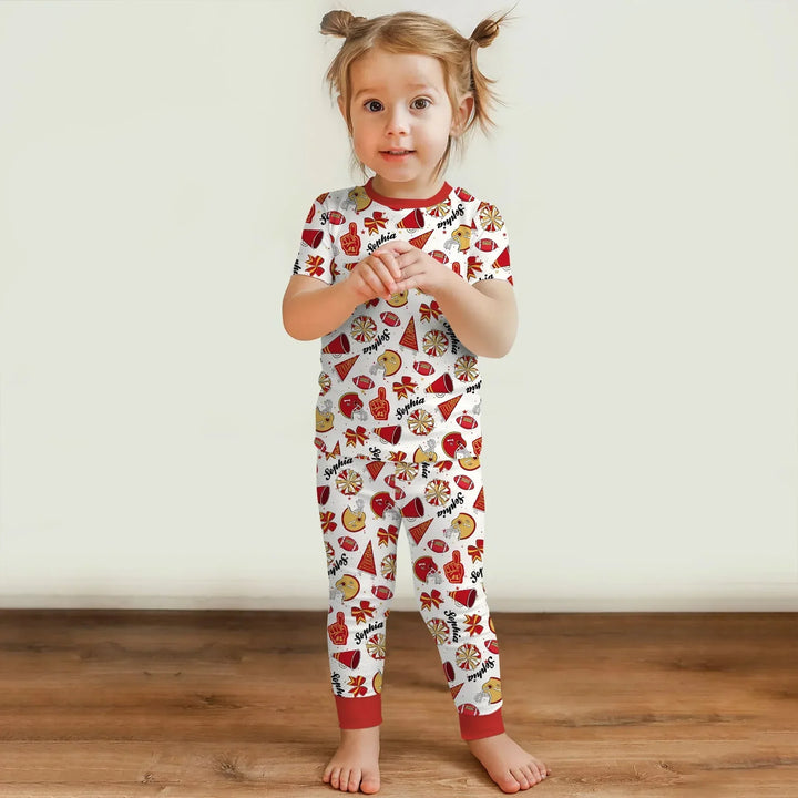 Custom Name Football Cheerleader Bamboo Two Piece Short Sleeve Pajama Set