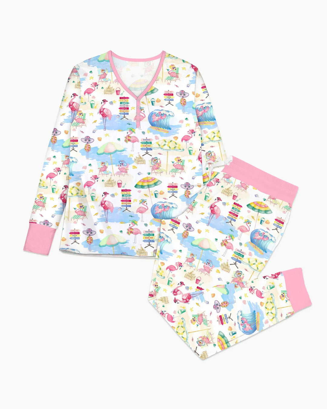 Flamingo Beach Family Matching Bamboo Women Pajama Set