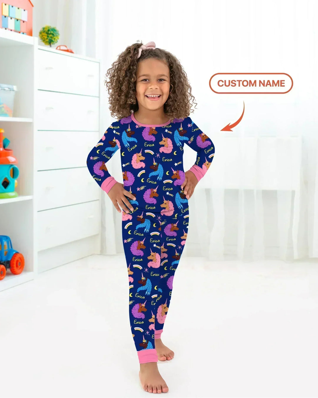 African Astro Unicorn Bamboo Two Piece Long Sleeve Pajama Set