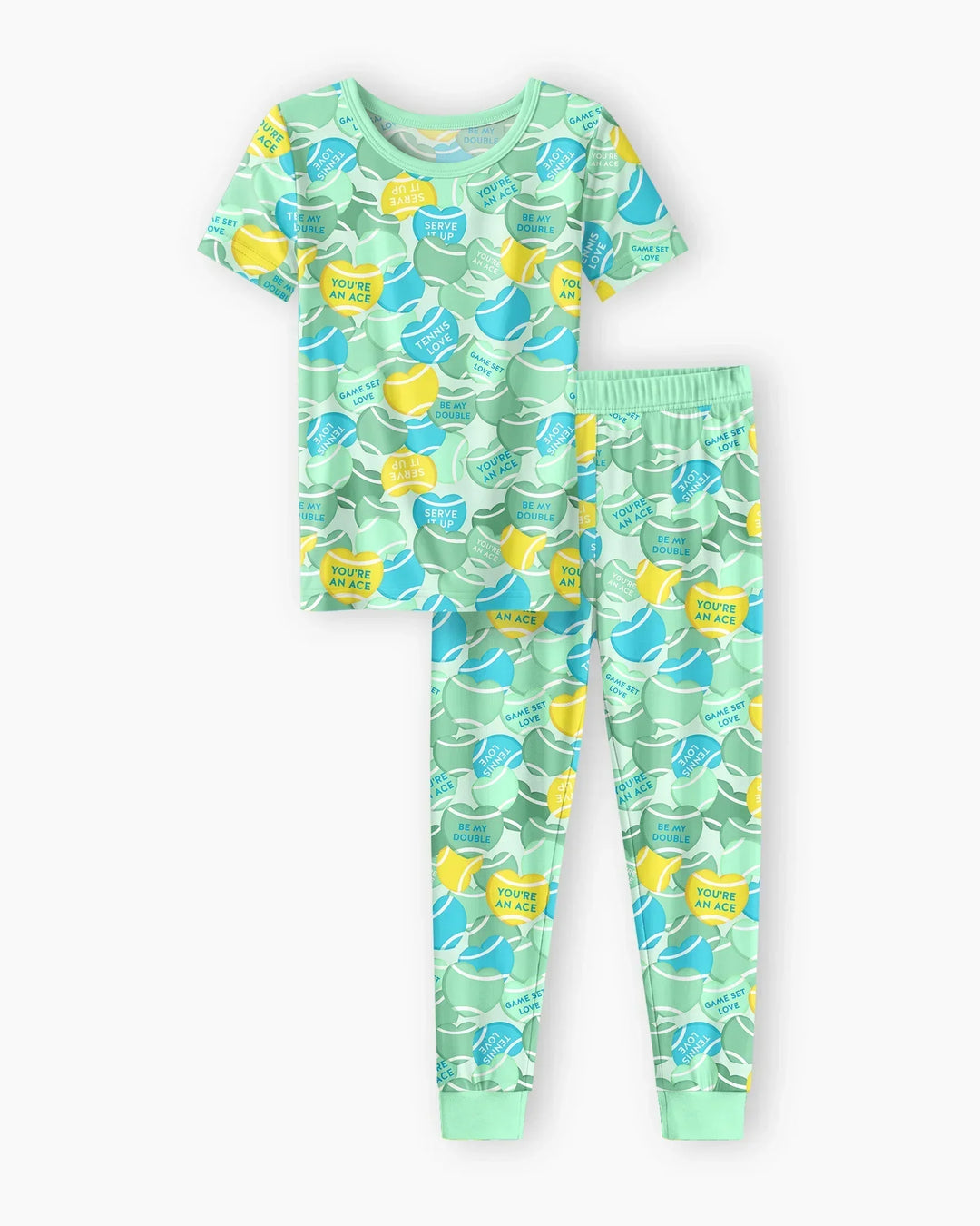 Tennis Candy Family Matching Bamboo Two Piece Short Sleeve Pajama Set