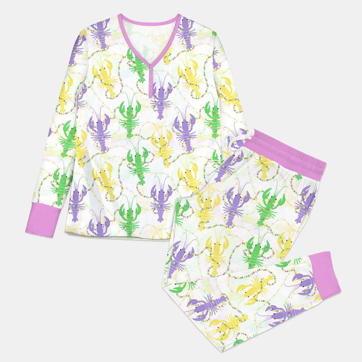 Mardi Gras Crawfish Family Matching Bamboo Women Pajama Set